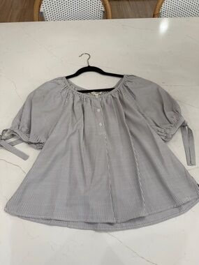 Max Studio Striped Peasant Blouse - Black/White